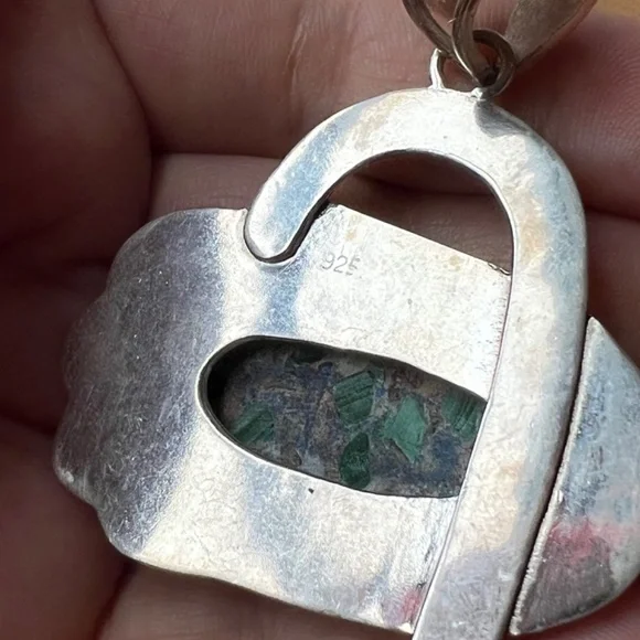 OVERSIZED STATEMENT LAPIS MALACHITE CHRYSOCOLLA PENDANT 925 STERLING SILVER